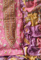 Elegant Organza Digital Print Suit With Mirror Highlighting & Chiffon Dupatta